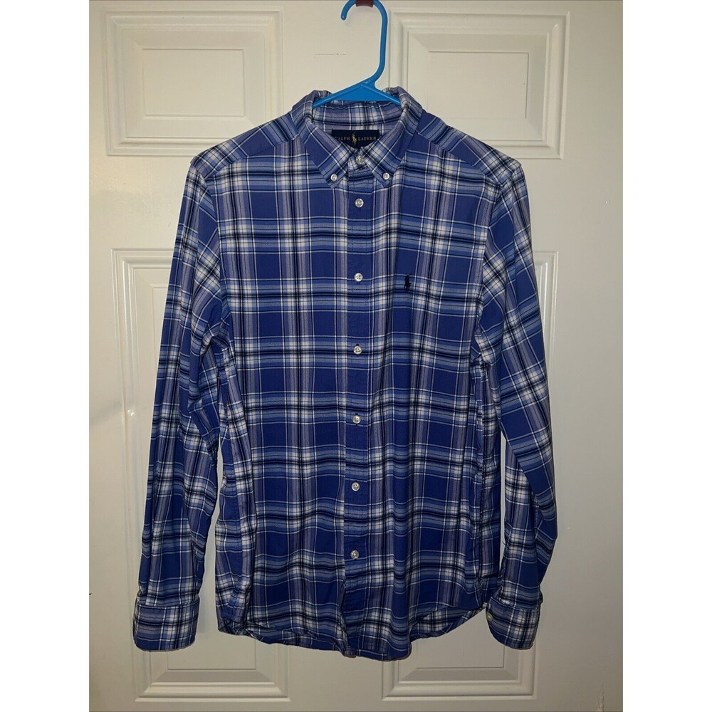 Ralph Lauren Size XL 18-20 Blue White Plaid Button Up Shirt